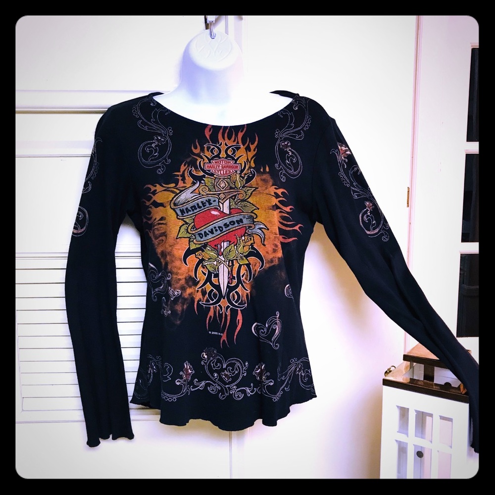 Harley Davidson Black Long Sleeve Blouse